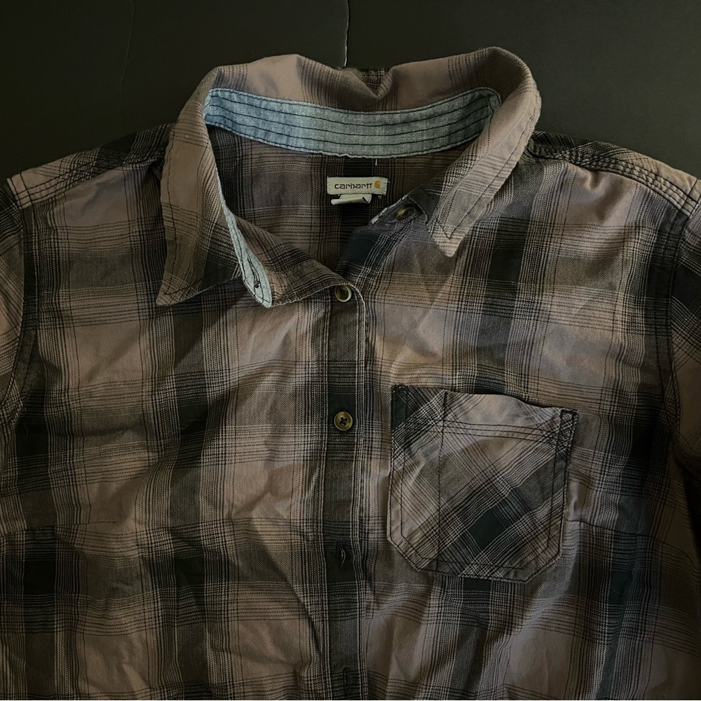 Carhartt Black & Mauve Plaid Long Sleeve Flannel